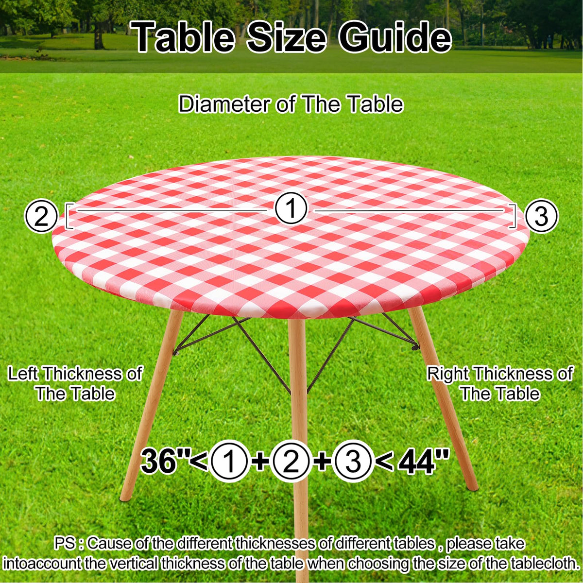 Smiry 36-44 inch diameter fits round tables for durable coverage.