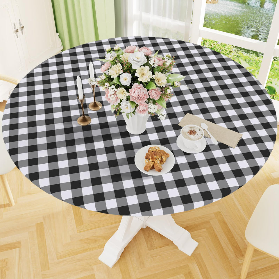 Smiry round picnic tablecloth on a 36-44 in table, waterproof and windproof for outdoor dining