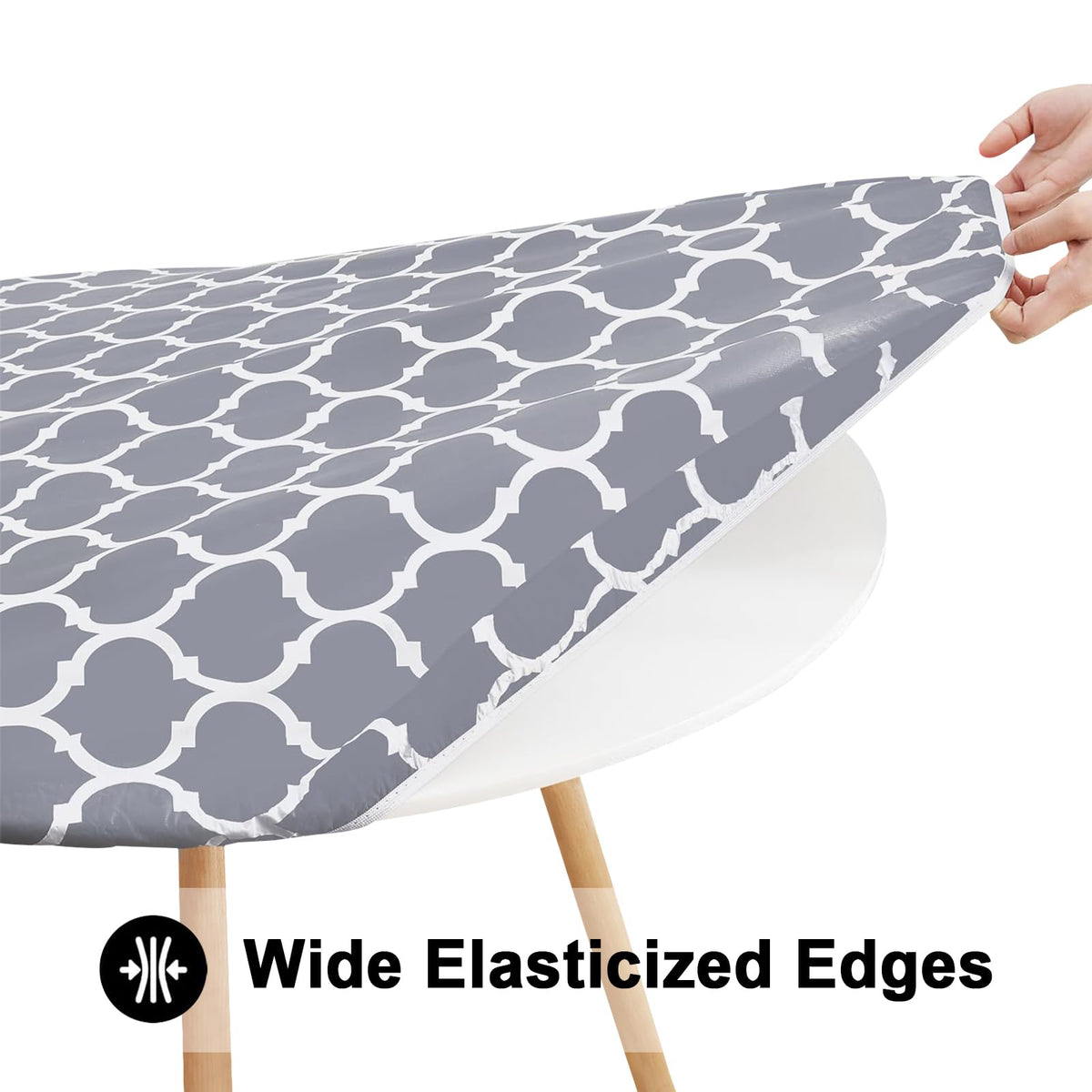 Smiry round tablecloth with flannel backing prevents slipping during meals.