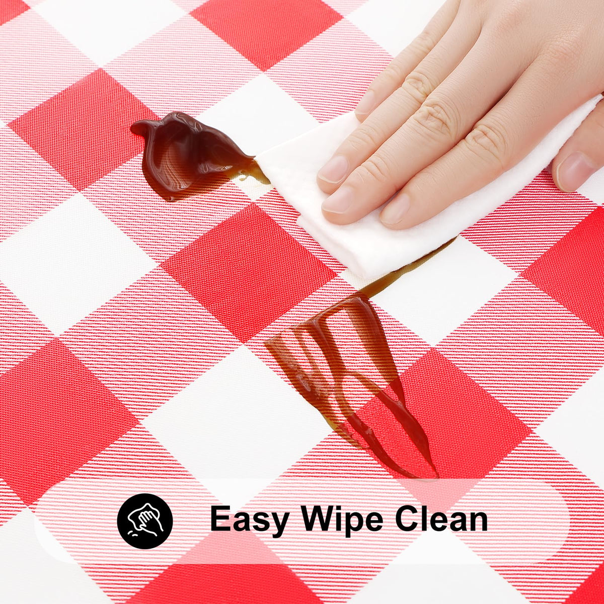 Smiry round tablecloth flannel back adds gentle grip and surface protection.
