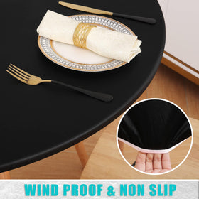 Smiry round picnic tablecloth with flannel backing prevents slipping on tables.