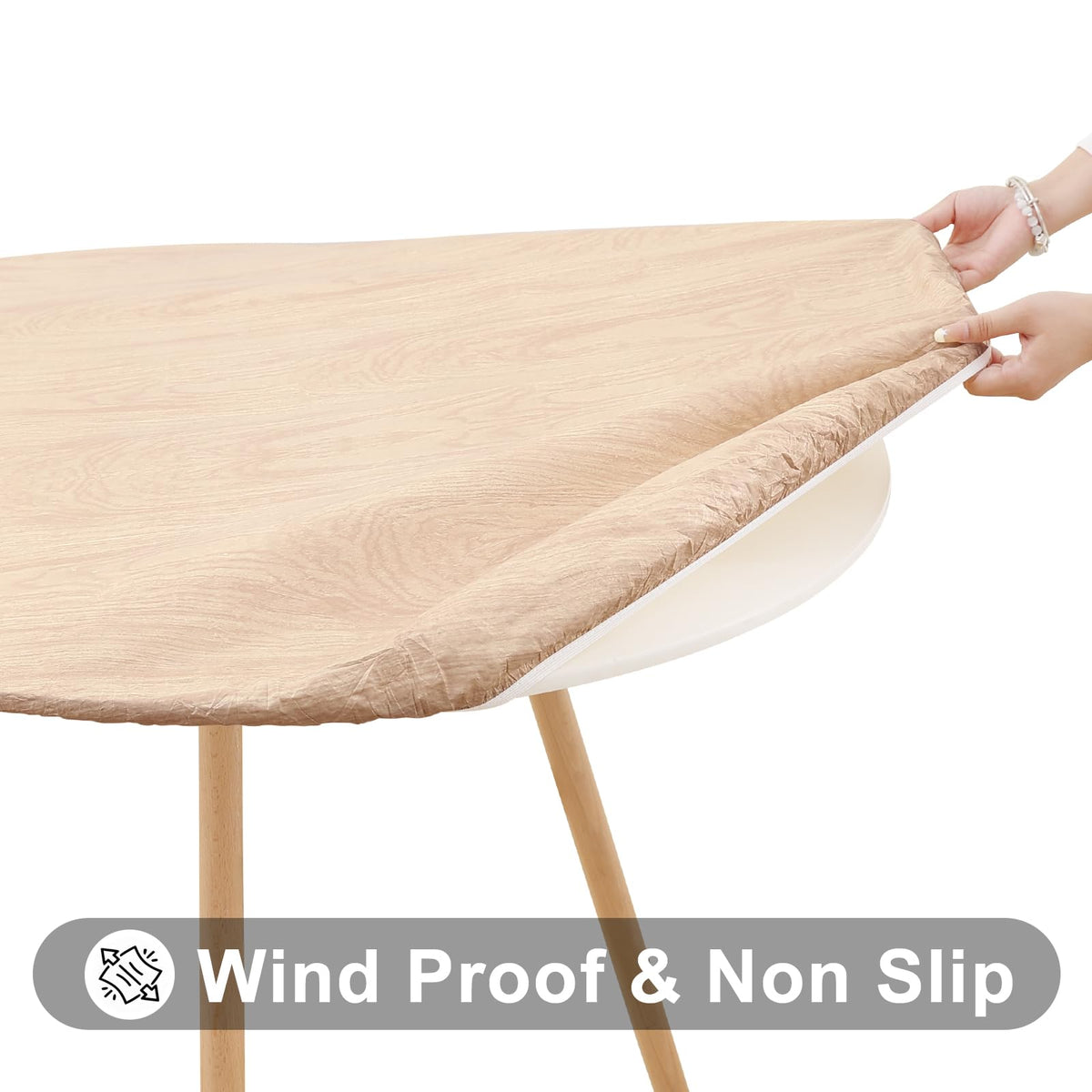 Smiry tablecloth features soft flannel backing to prevent slipping.