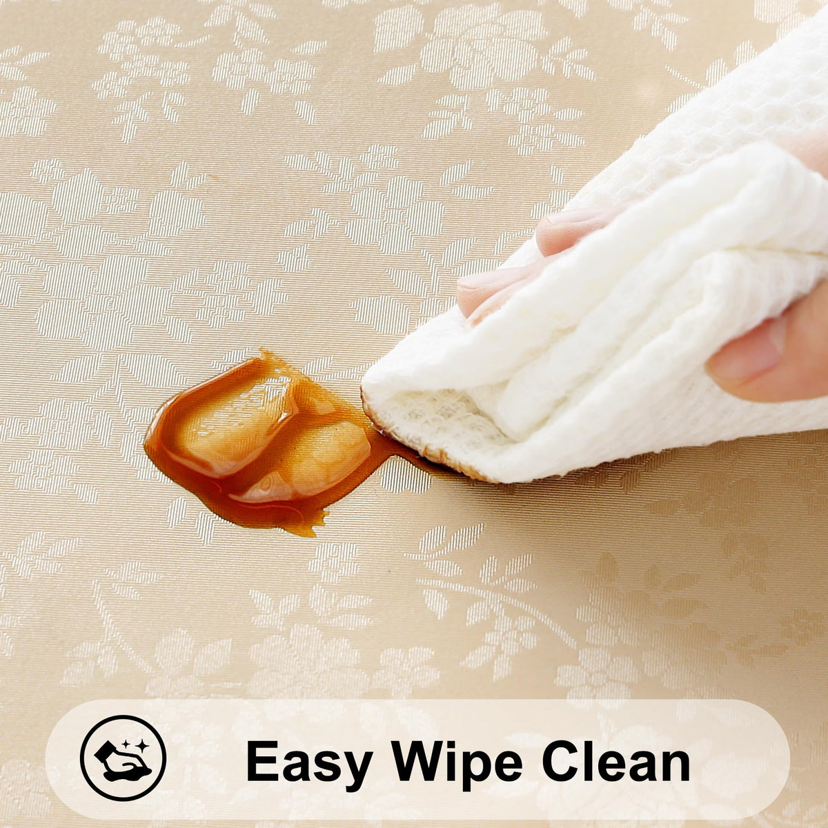 Smiry machine-washable tablecloth offers reusable practicality for daily use.