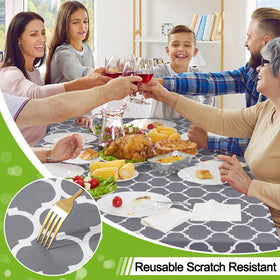 Smiry Moroccan-pattern grey vinyl tablecloth adds style to any setting