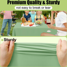 Smiry sage-green tablecloth with smooth finish for elegant, mess-free dining.
