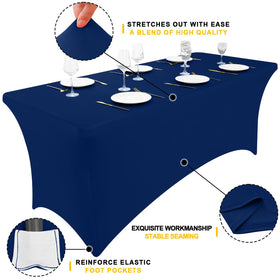 Smiry spandex table cover fits rectangular tables with secure four-leg pockets for a neat look.