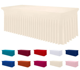 Smiry Spandex Tablecloth on a 6ft table showing full coverage and a smooth drape
