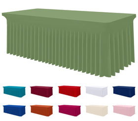 Smiry spandex tablecloth on a 6ft rectangle table in sage green for seamless banquet styling
