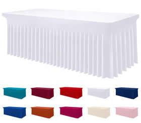 Smiry spandex tablecloth on an 8ft rectangle table for a clean banquet look.