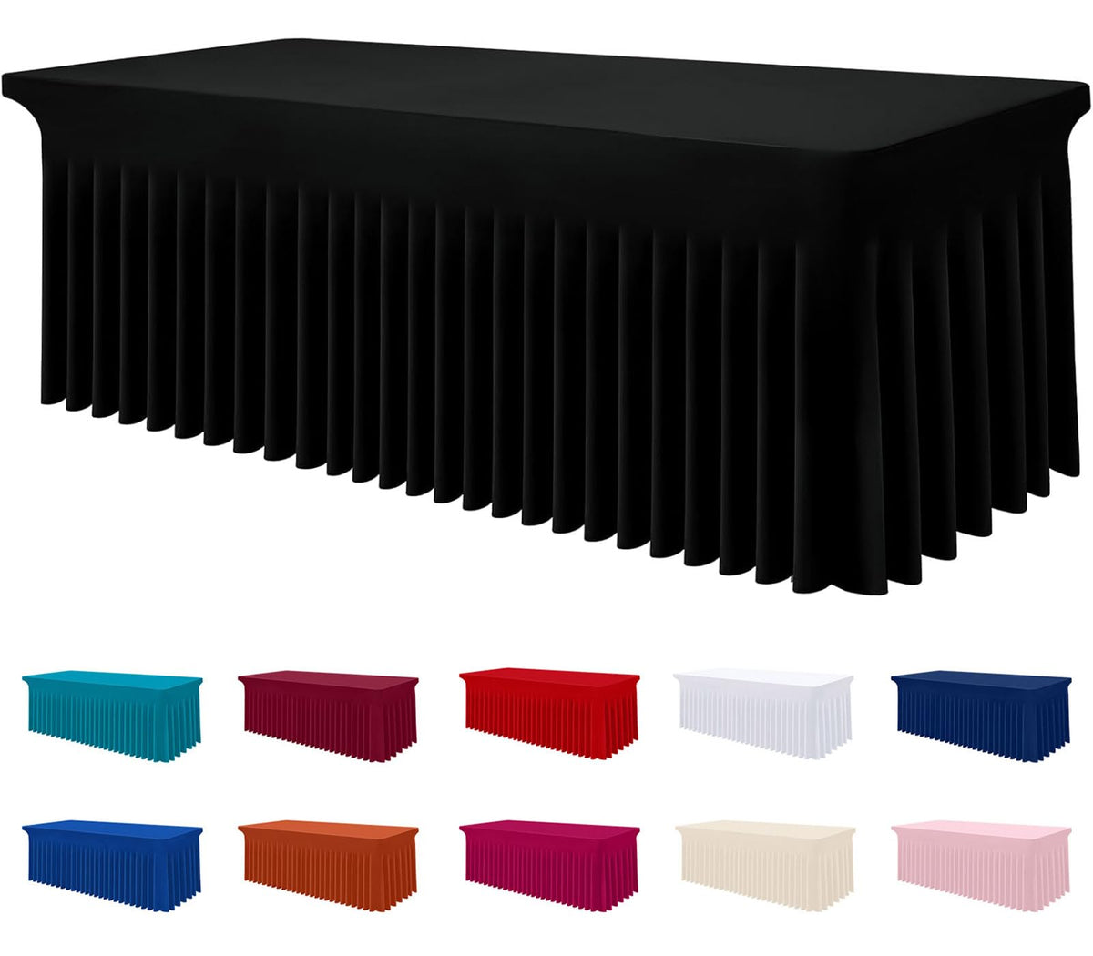 Smiry Spandex tablecloth with one-piece design drapes smoothly for a clean event look