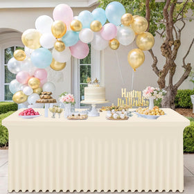 Smiry Spandex Tablecloth at an outdoor event with a windswept, draped appearance