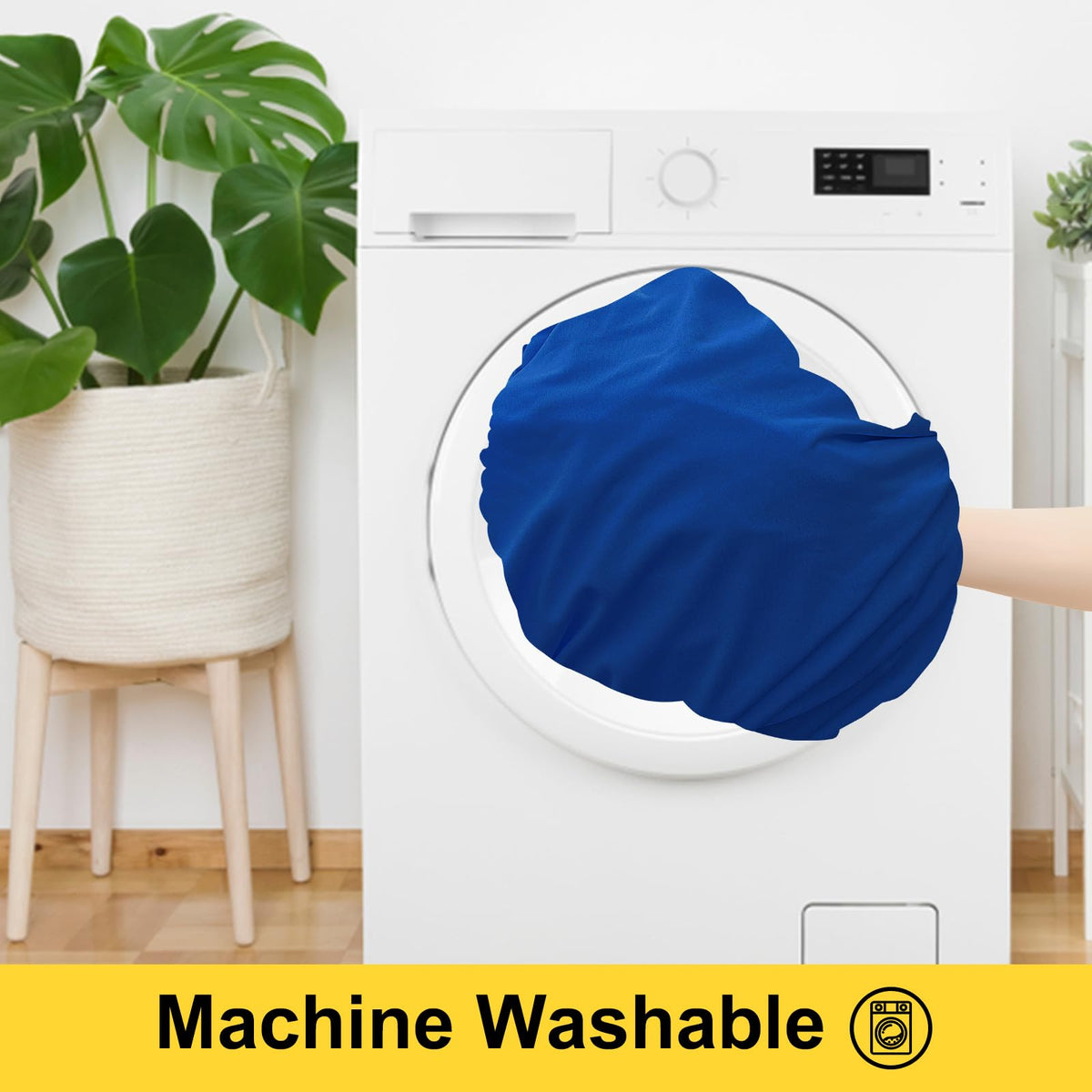 Smiry Spandex tablecloth is machine washable for quick reuse.