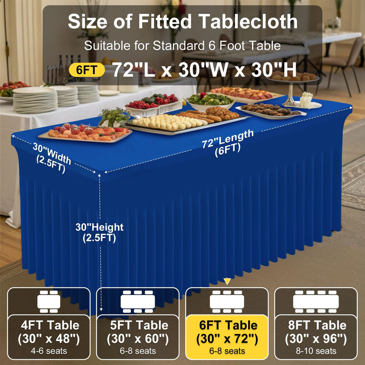 Smiry Spandex tablecloth stretch fabric hugs edges for neat setup.