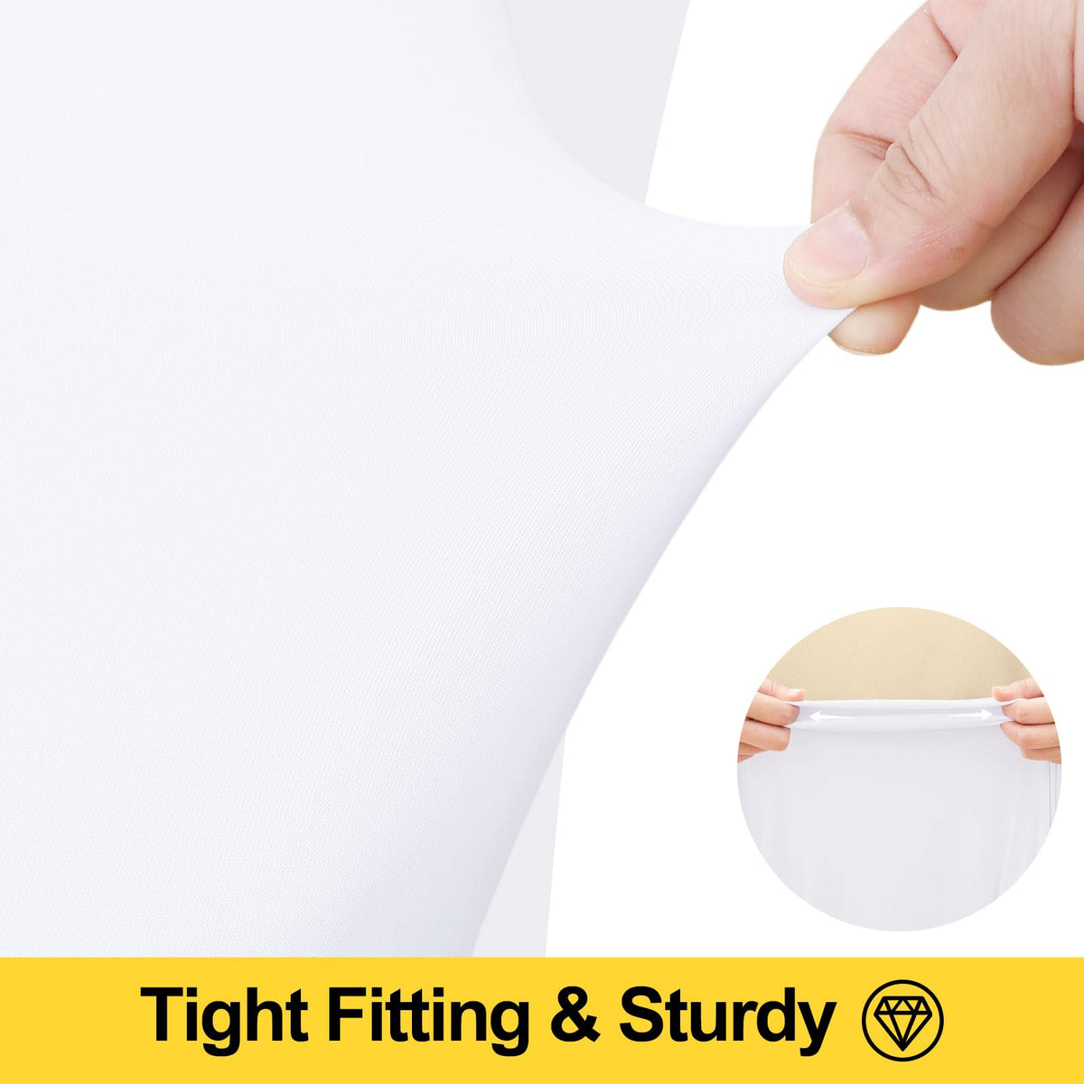 Smiry spandex tablecloth showing washable, durable fabric for repeated events.