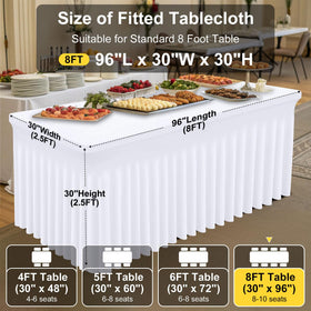 White Smiry table cover sized 96x30x30 for weddings and banquets.