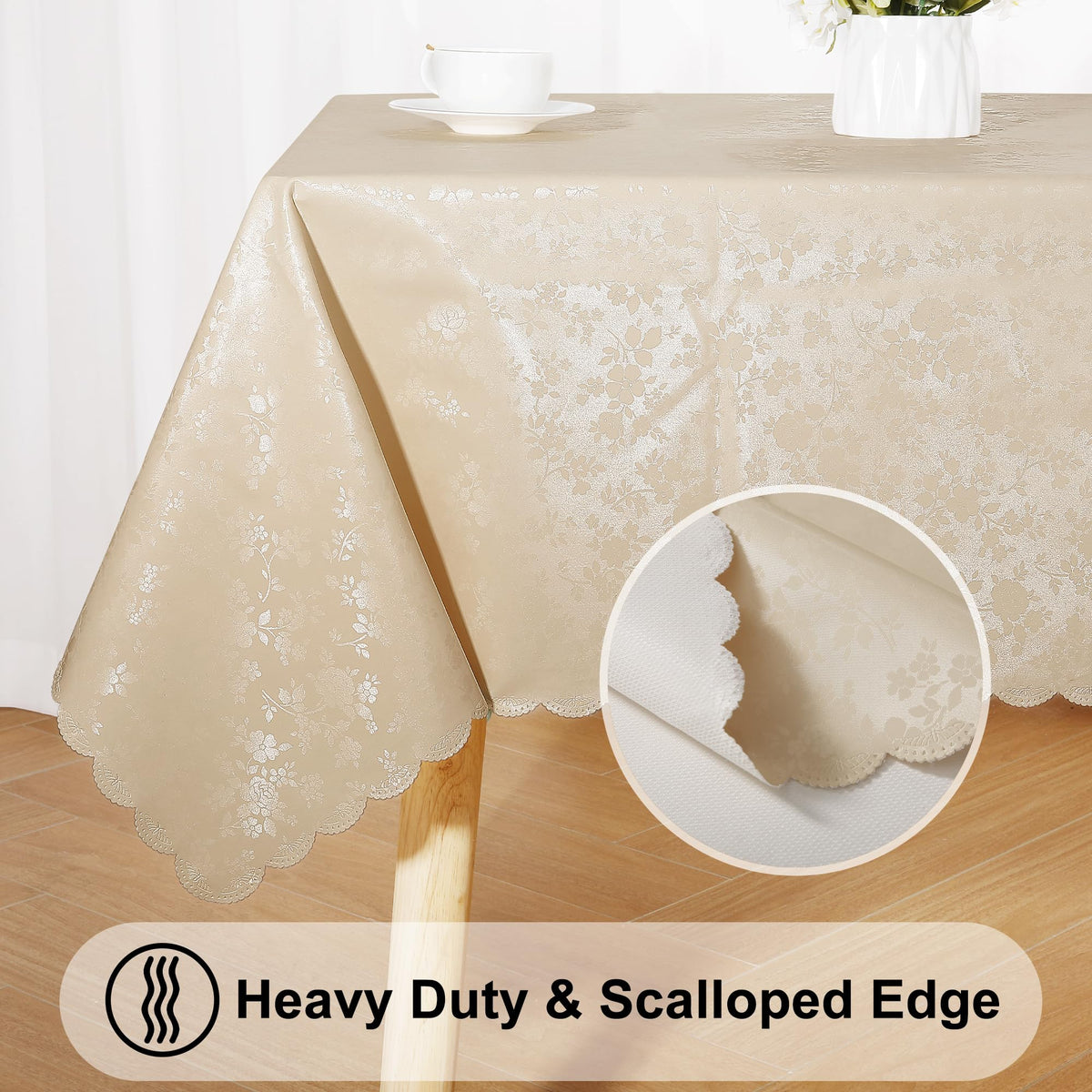 Smiry beige 54x54 square tablecloth for warm, versatile coverage.