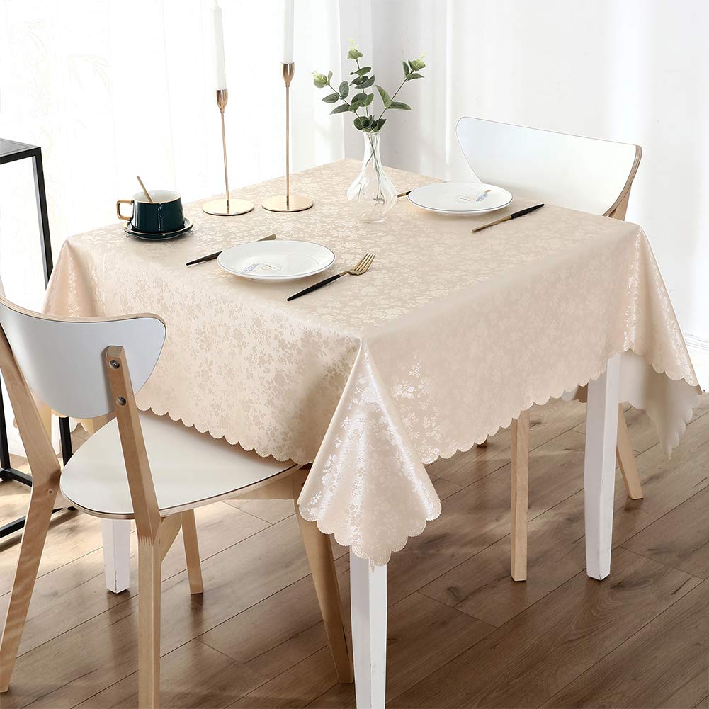 Smiry square tablecloth waterproof surface keeps spills away during meals.