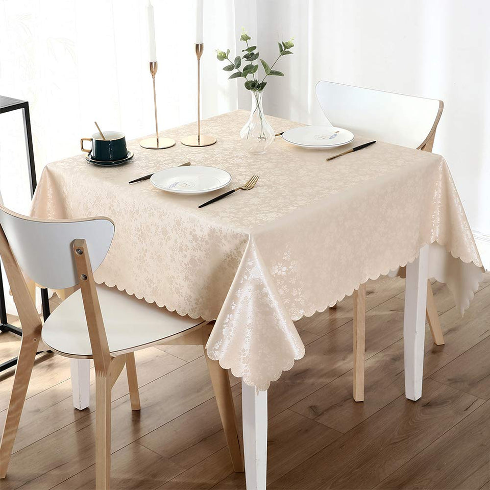 Smiry square tablecloth waterproof surface keeps spills away during meals.