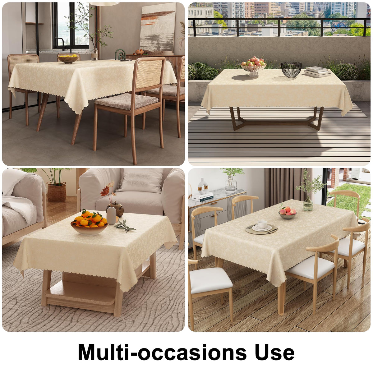 Smiry beige 60x102 tablecloth fits standard rectangular tables.
