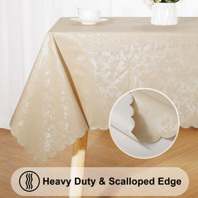 Smiry tablecloth with scalloped edges drapes elegantly for events.