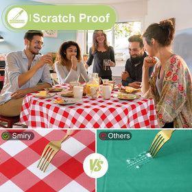 Smiry vinyl tablecloth shows easy-clean surface for daily use