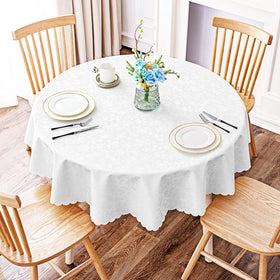 Smiry waterproof tablecloth demonstrates durable white surface for everyday meals.