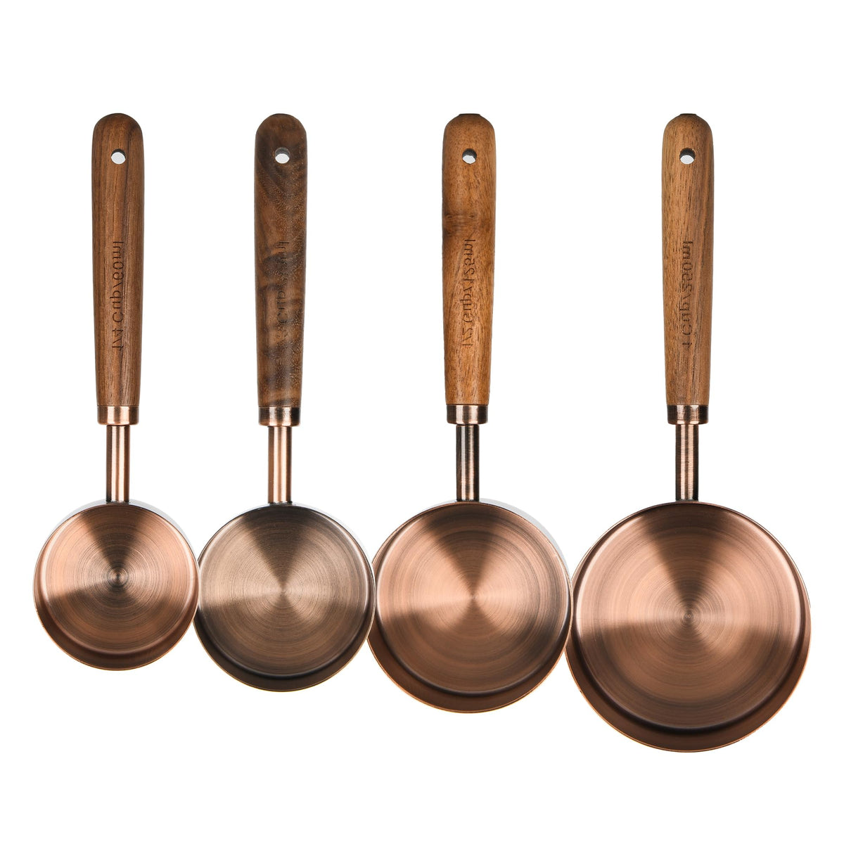 Smithcraft copper measuring cup 1/2-cup 125ml with wood handle for easy measuring.