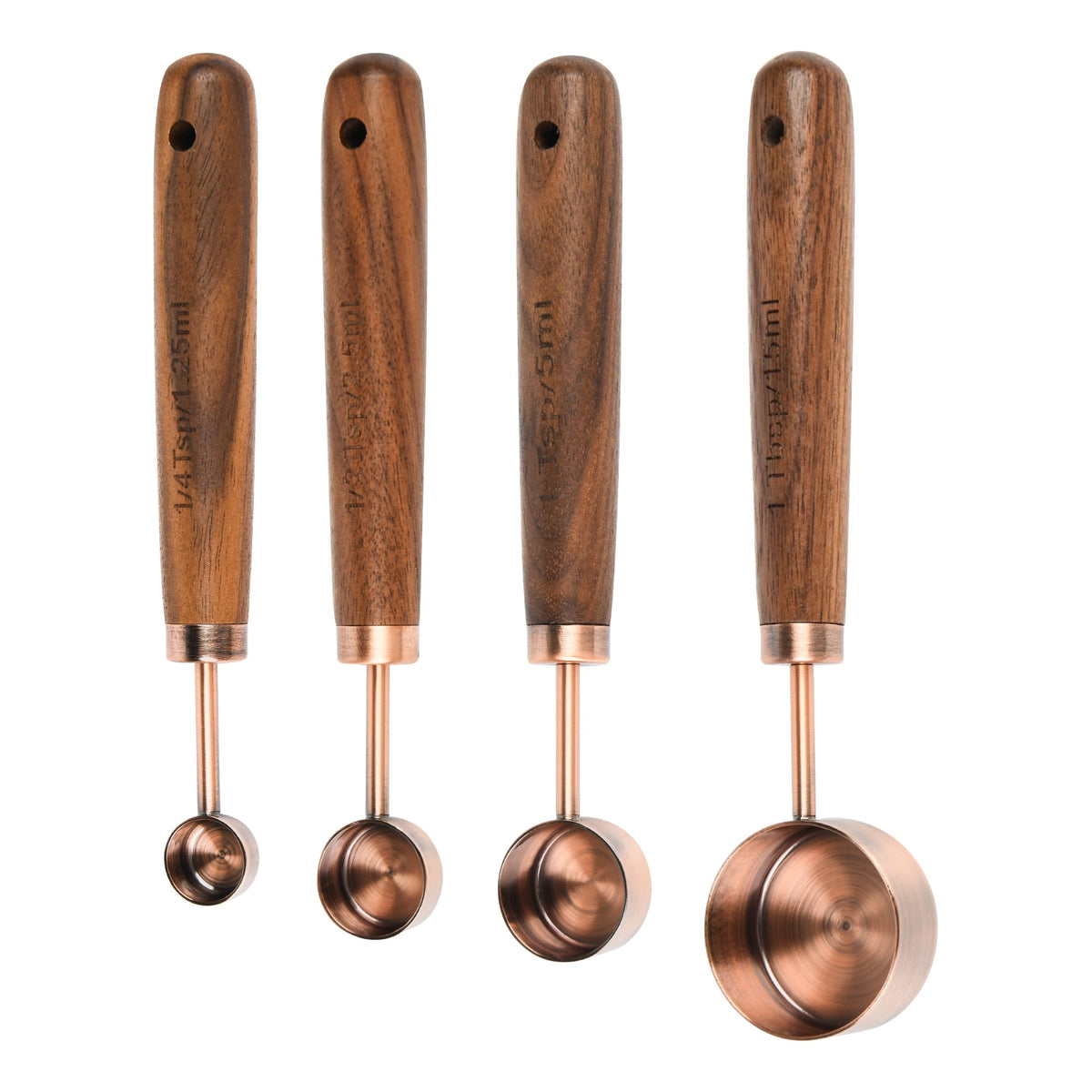 Smithcraft copper measuring cup 1/3-cup 80ml with durable wood grip for sturdy use.