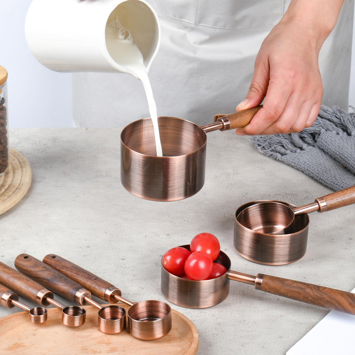 Smithcraft copper measuring spoon 1tsp 5ml with wood handle for precise seasoning.