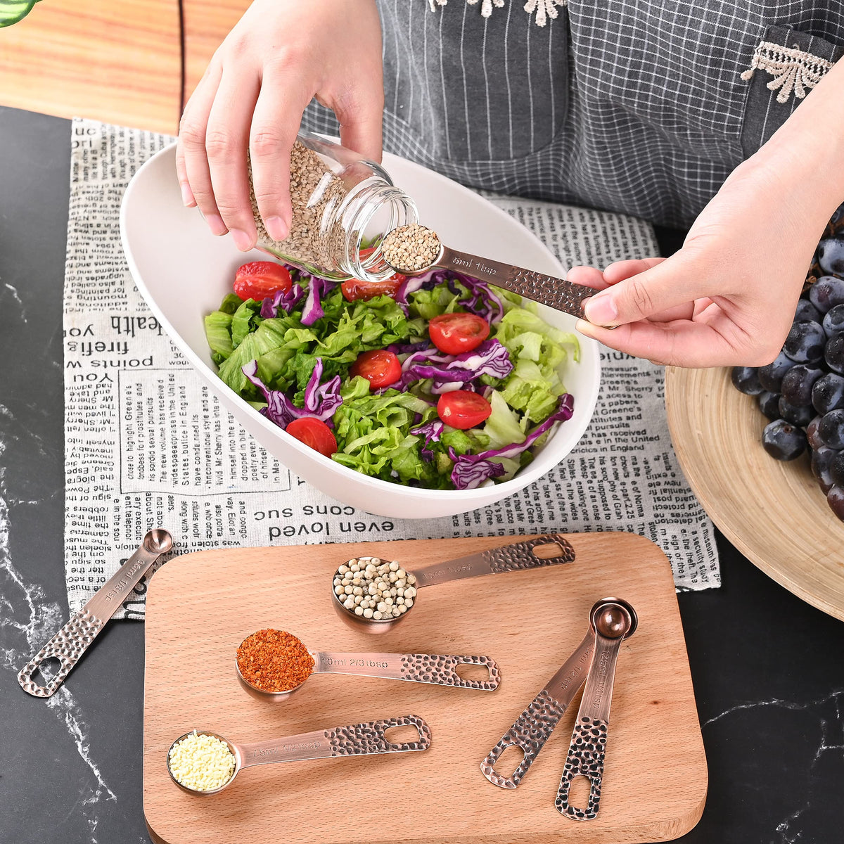 Smithcraft stackable cups and spoons showing space-saving kitchen organization.