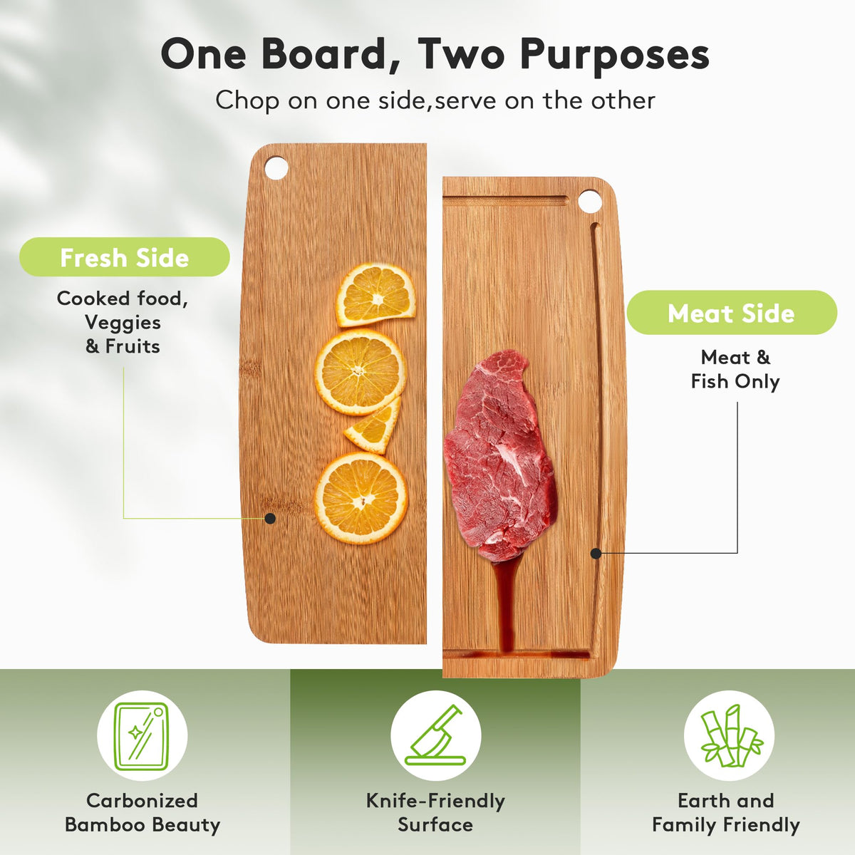 SMLIXE bamboo cutting board dual‑side design for cutting and serving