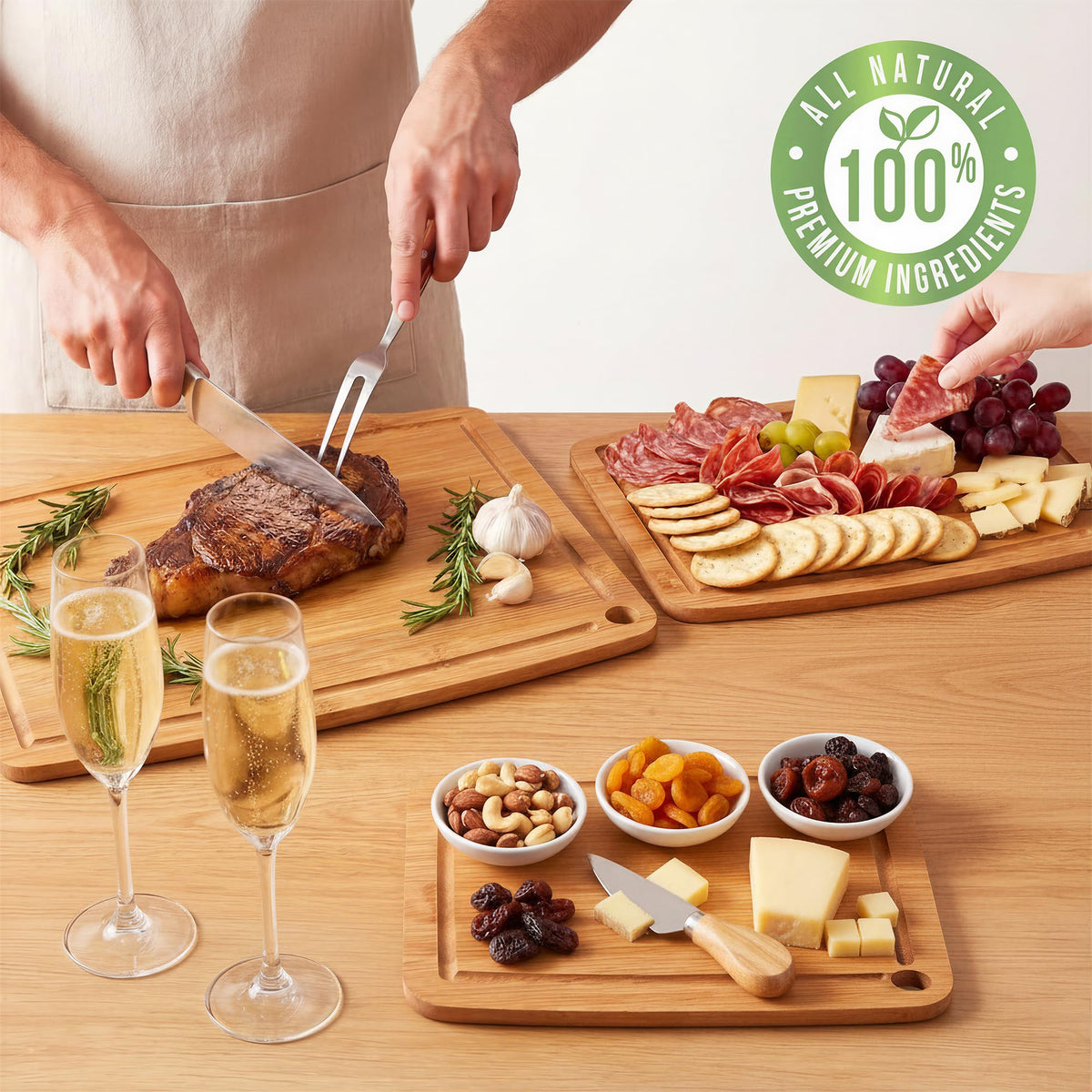 SMLIXE bamboo cutting board knife‑friendly surface protects blades