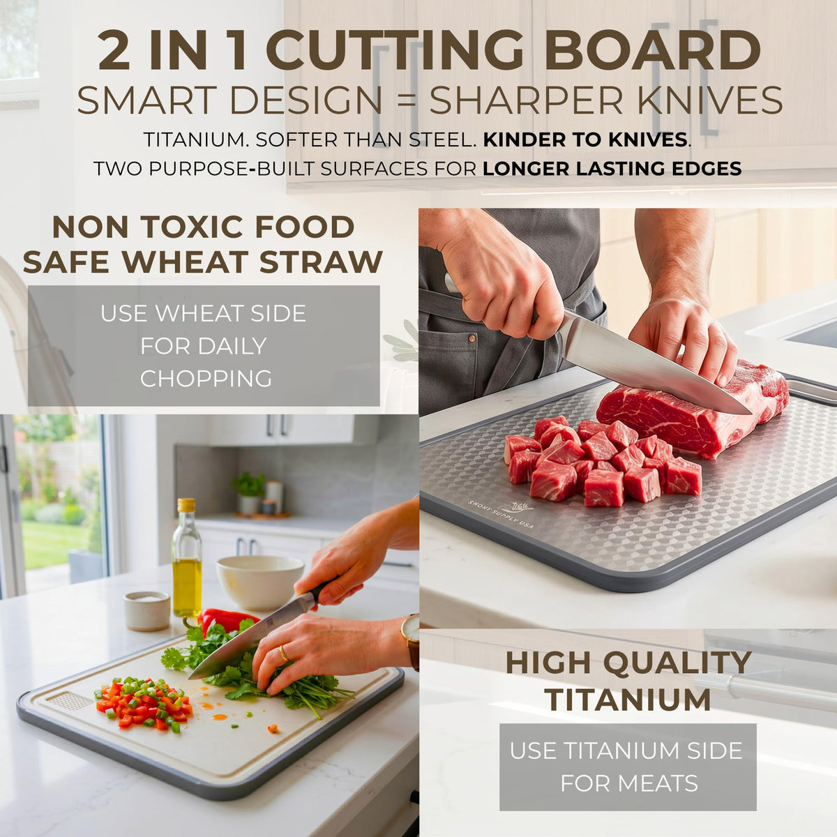 Smoky Supply USA double-sided design provides versatile surfaces for meats and produce.