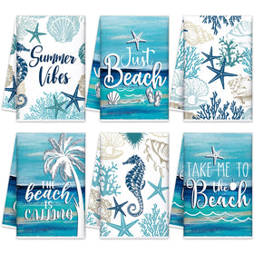SmoothNovelty coastal beach towels in a six-pack design for kitchen drying and decor.
