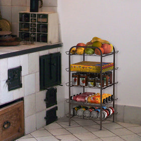 Smusei free-standing kitchen organizer, rear view, saves counter space with multi-level design