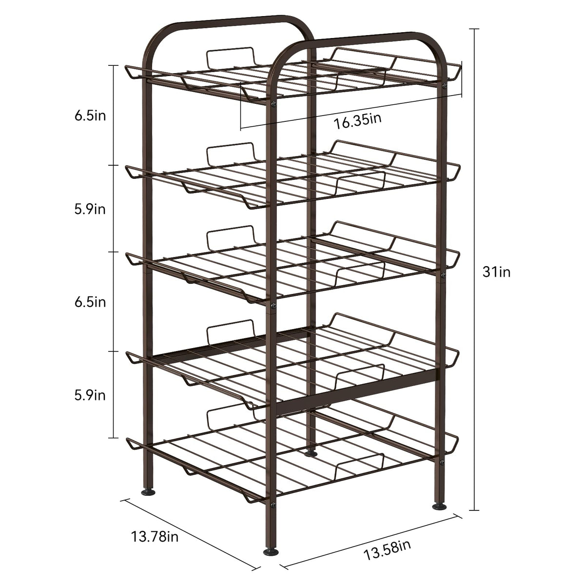 Smusei water bottle rack, side view, highlights bronze finish and vertical storage