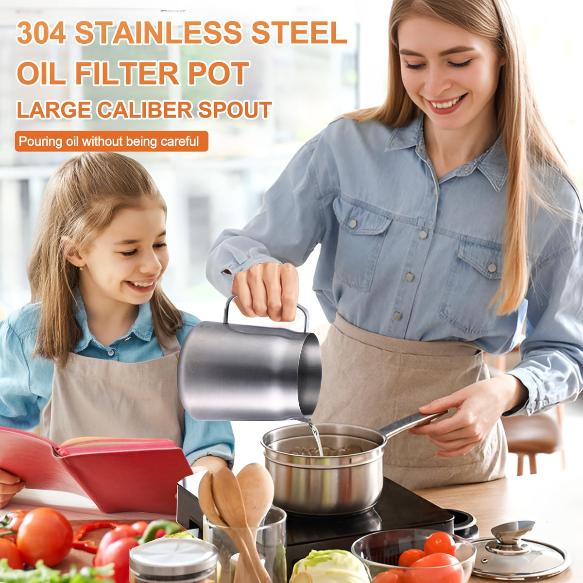 Smwmwon 2-in-1 oil strainer pot for filtering and storing oil
