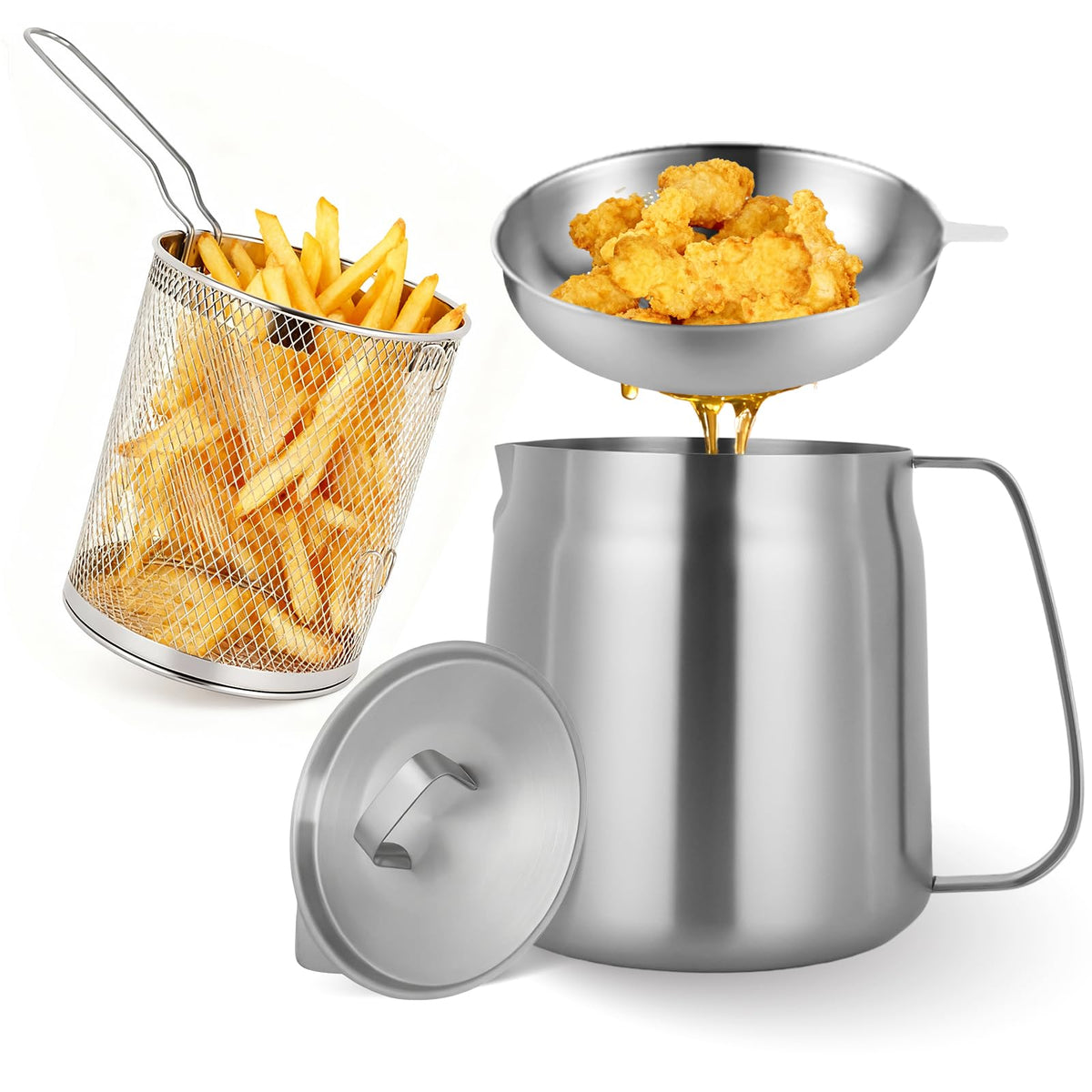 Smwmwon deep fryer pot with basket for home frying and oil drainage.