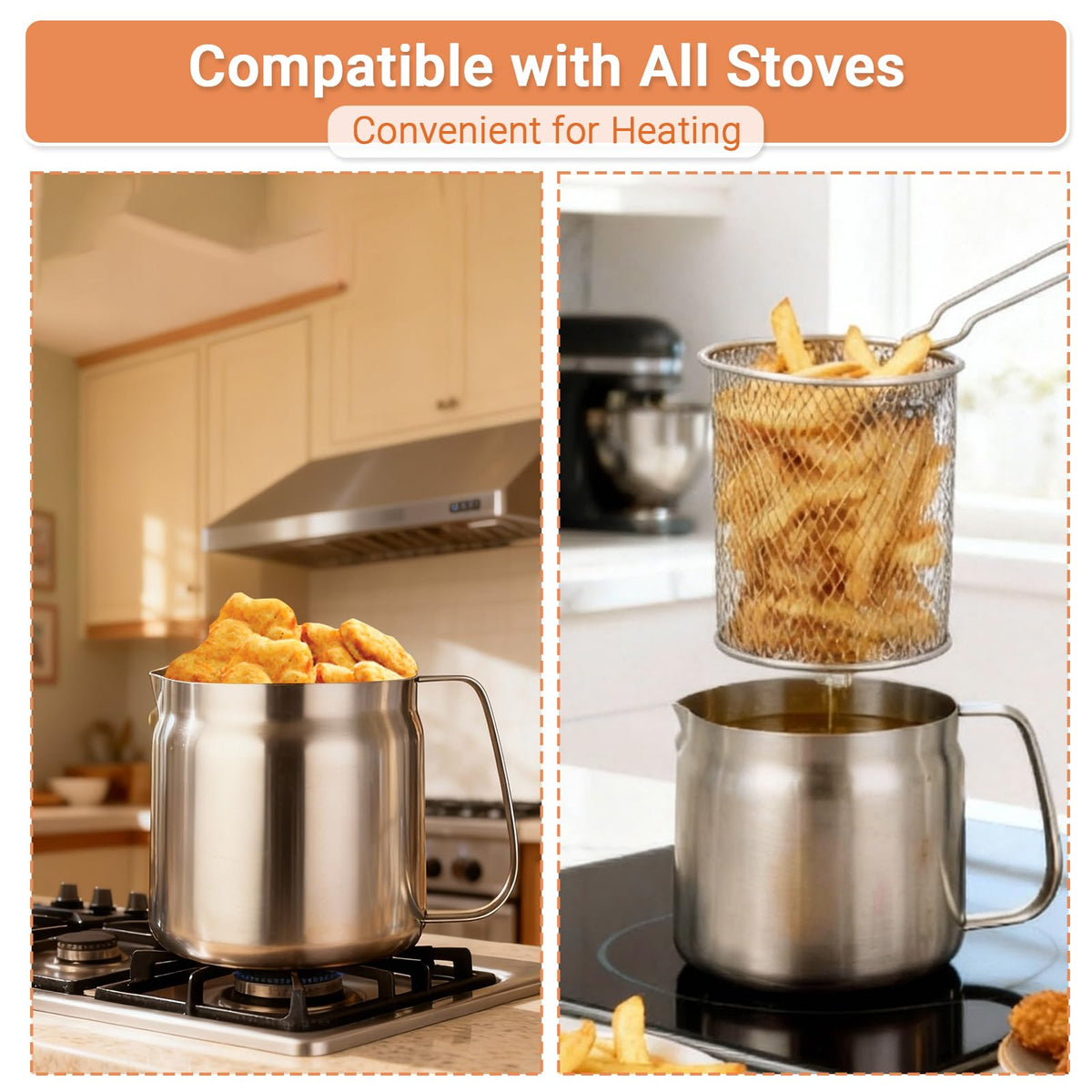 Smwmwon ergonomic handle on fryer provides comfortable, steady pouring.