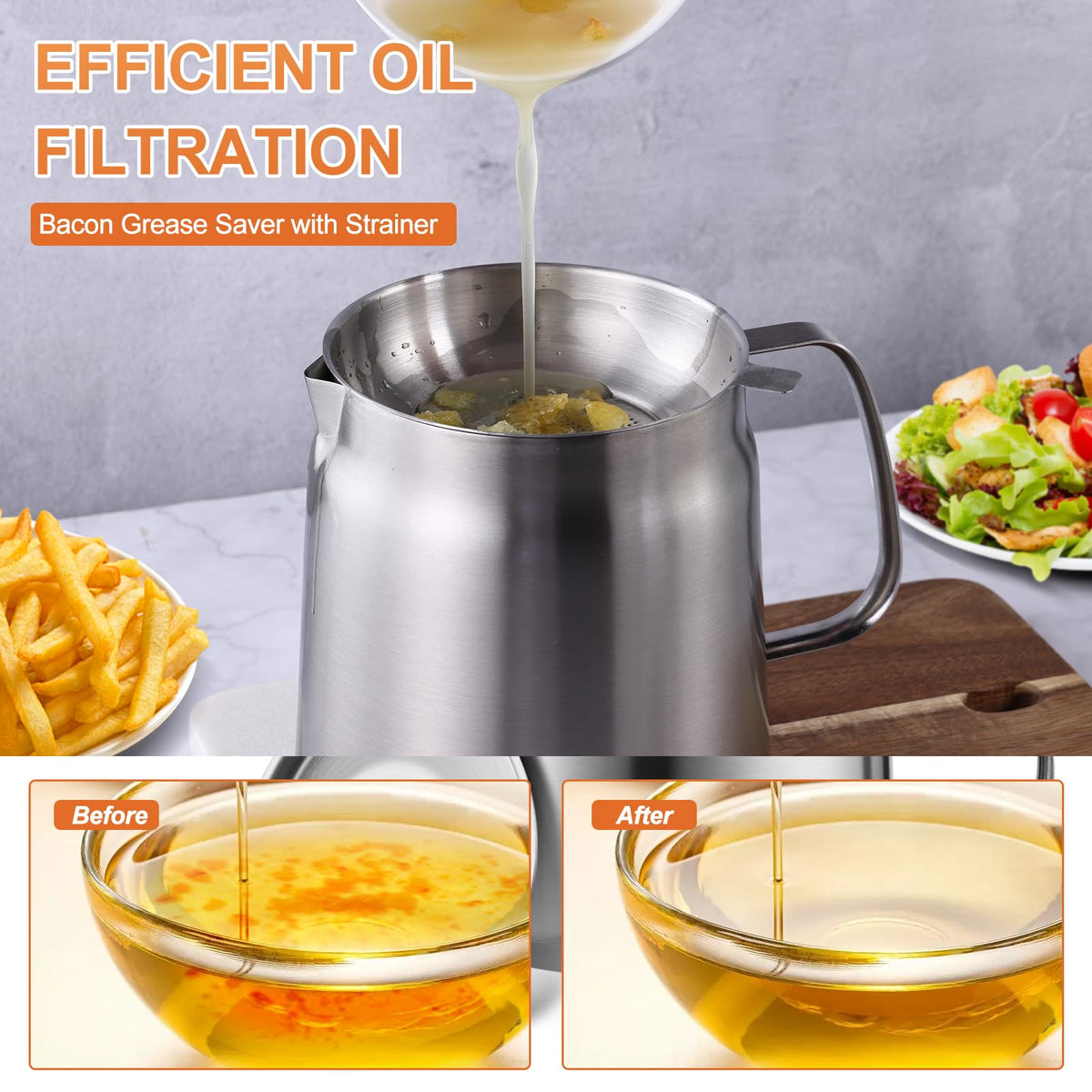 Smwmwon pour spout design enables smooth, controlled oil pouring.