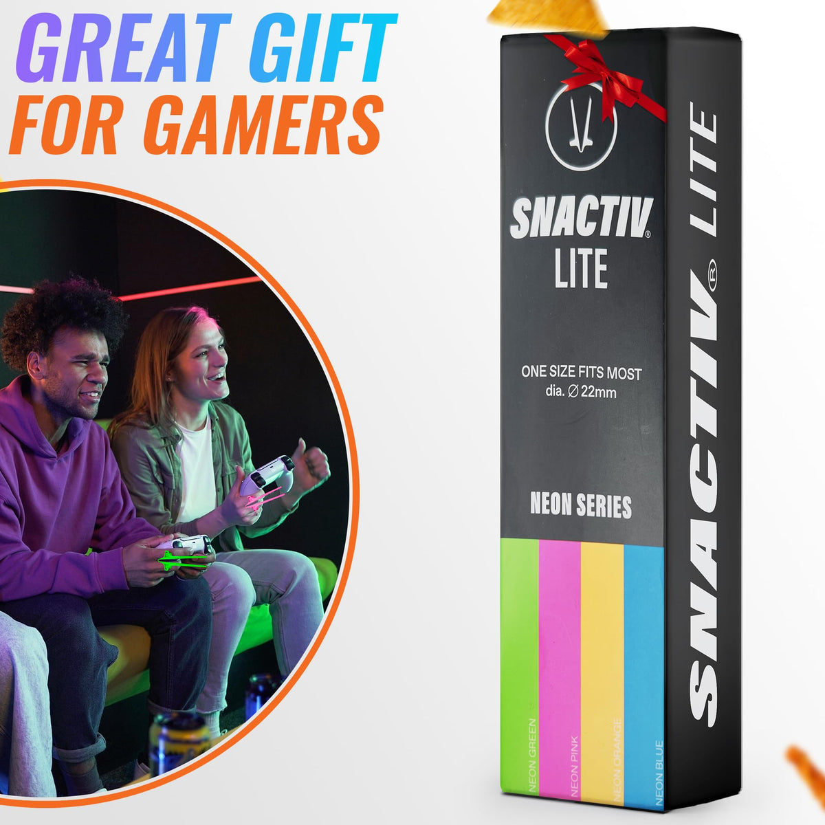 SNACTIV LITE neon colors enhance late-night gaming snacking