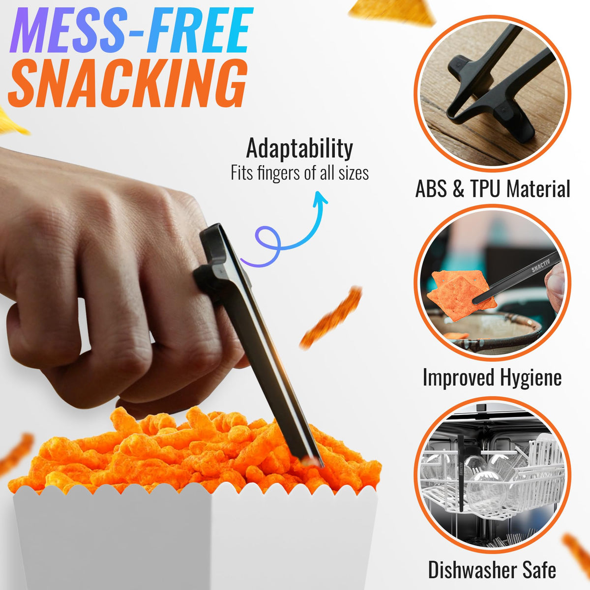 SNACTIV Pro soft-touch finger chopsticks grip securely on fingers