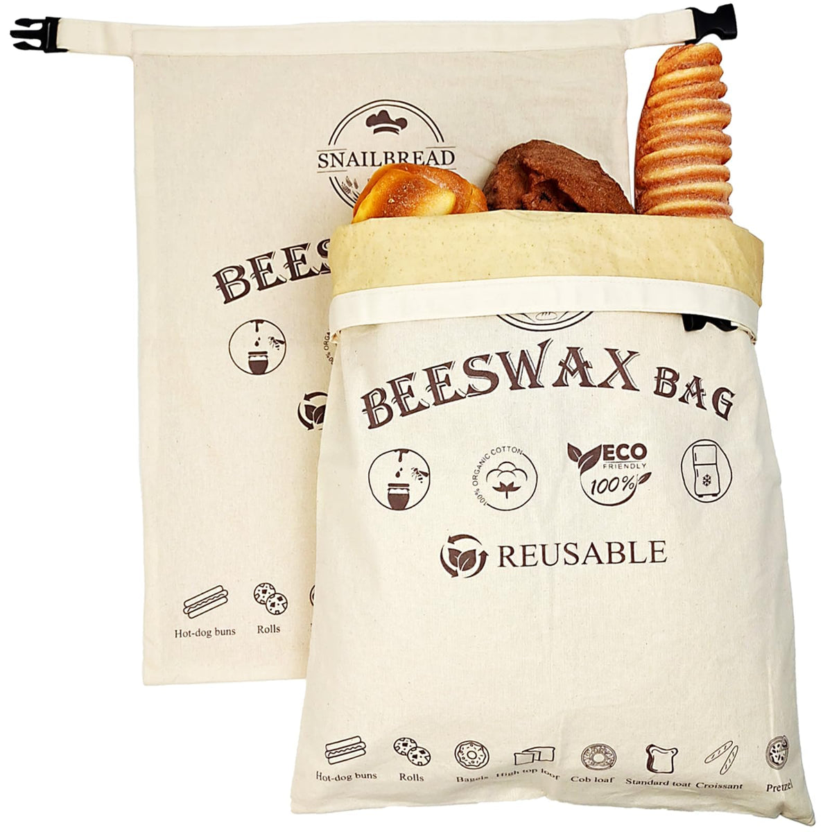 SnailBread beeswax bread bag XL 2-pack keeps artisan loaves fresh.