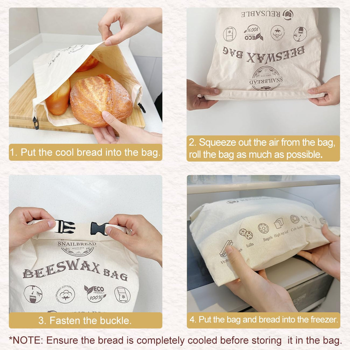 SnailBread easy-care bag being wiped clean and air dried.