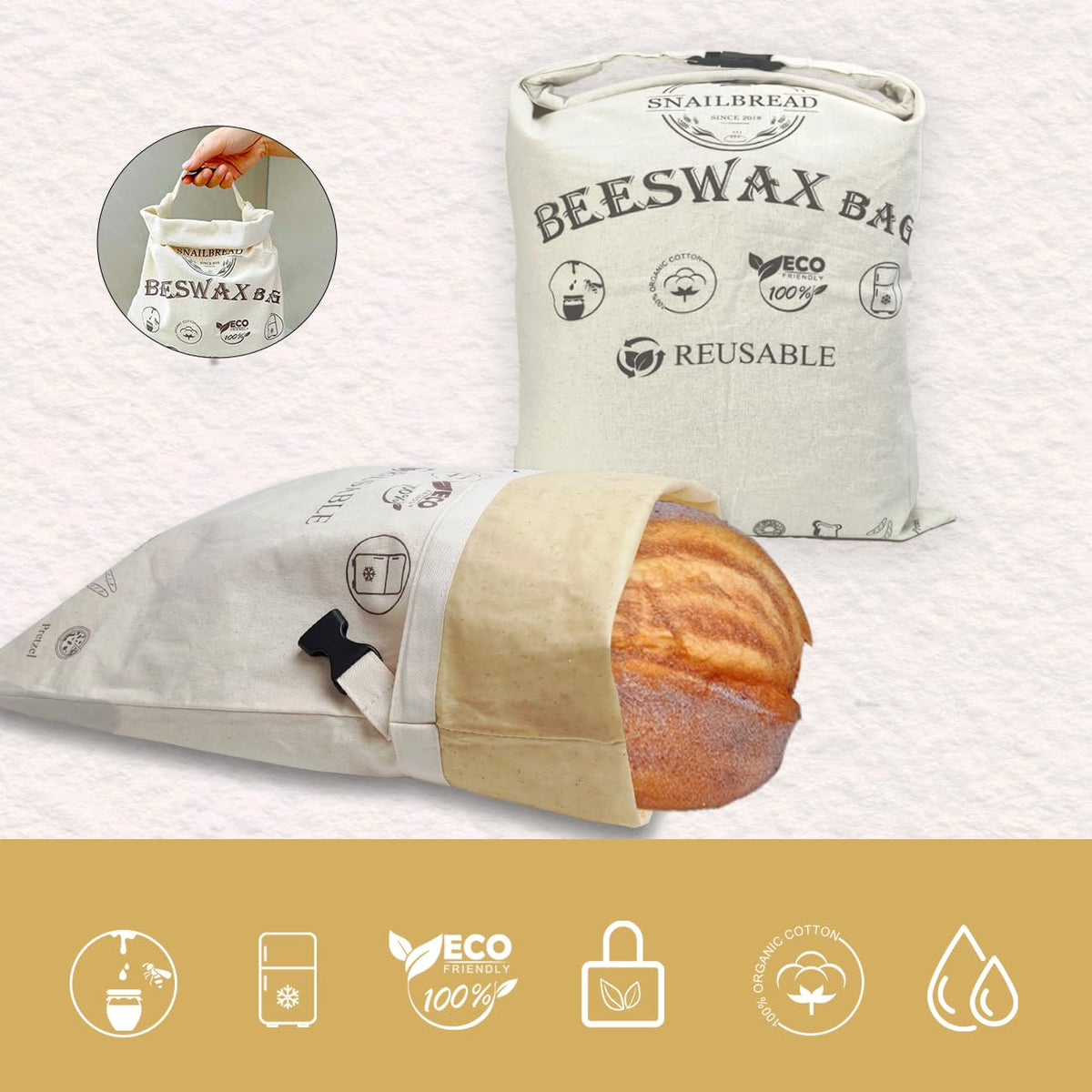SnailBread freezer-safe bag protects bread during freezing.