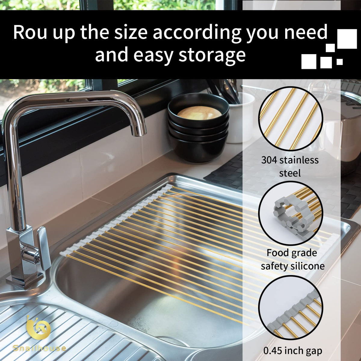 Stainless steel construction resists rust for durable kitchen use.