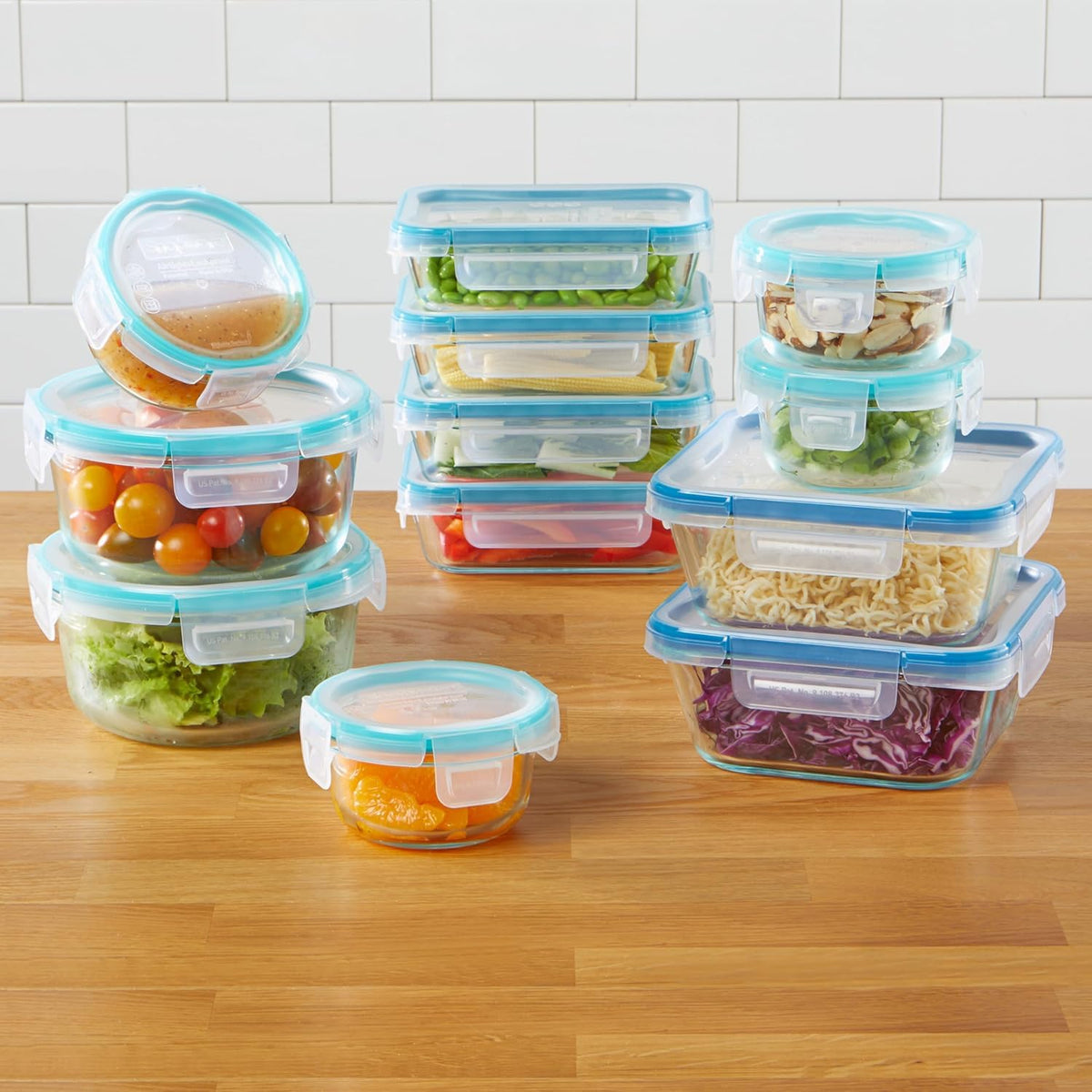 Snapware 4-cup round glass container secured by four-locking tabs