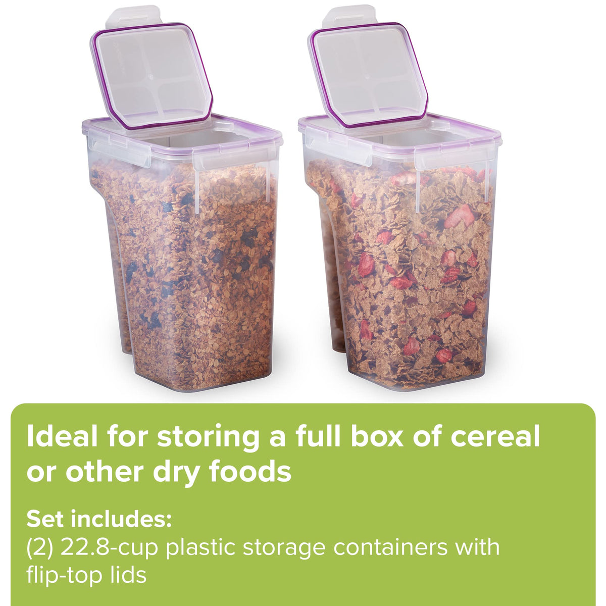 Snapware stackable design saves space and improves pantry organization.
