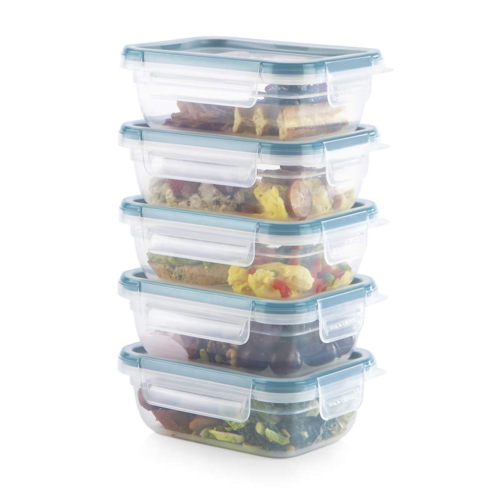 Stackable Snapware Total Solution containers save cabinet space.
