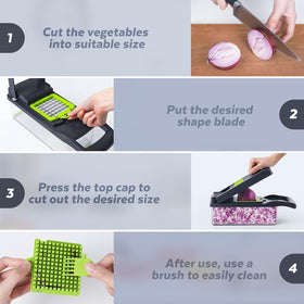 SNIFITAR 14-in-1 kitchen slicer features rust-free blades in a compact container.